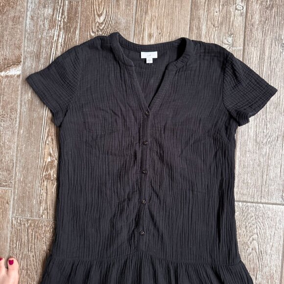 J Jill Dress Womens XS Black Cotton Tiered Drop‎ Waist Button Oversized Shirt - Picture 4 of 7